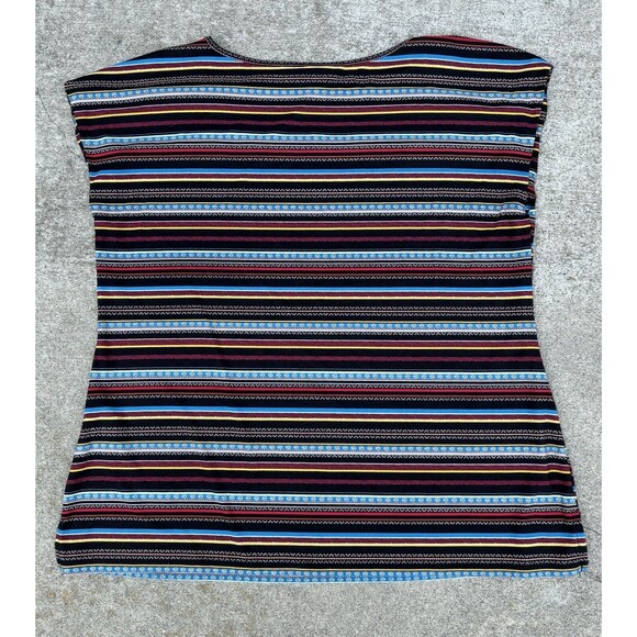 Dana Buchman Blouse Top Womens Beige Blue Red Short Sleeve Striped - Size XL - Picture 1 of 3